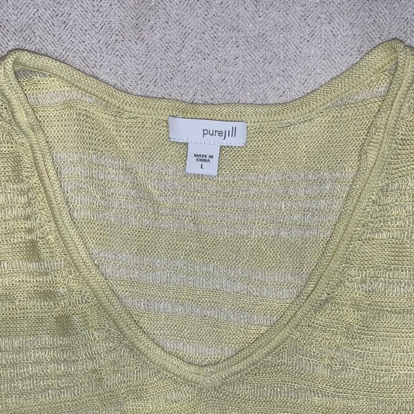 Pure Jill woven see-through linen blend yellow /green top L. - Picture 5 of 7